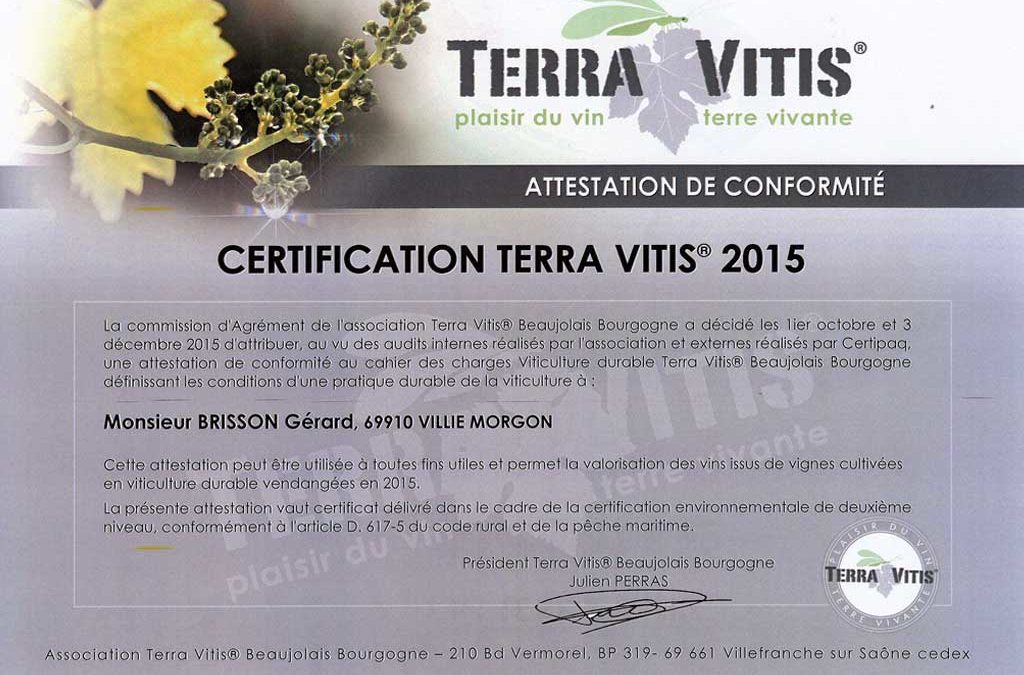 La récolte 2015 est certifiée